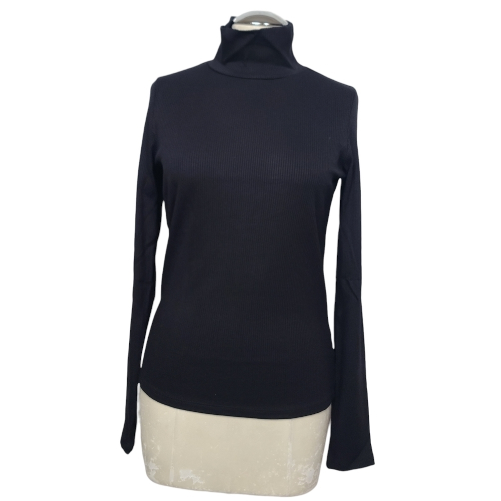 NWT Lett Marseille Black Mock Neck Ribbed Long Sleeve Top L